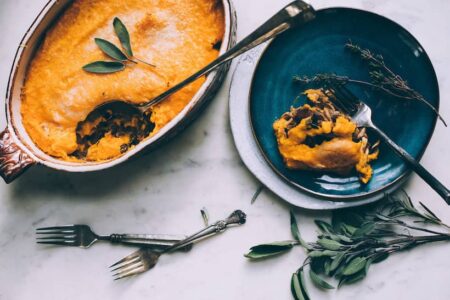 Sweet potato cakes with poached eggs